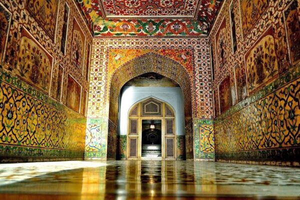 Exploring the World of Art Galleries in Lahore Intricate Mughal frescoes and tile work inside Lahore Fort near Art Galleries Lahore.