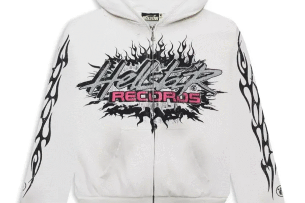 Hellstar Records Glitter Zip-Up White Hoodie