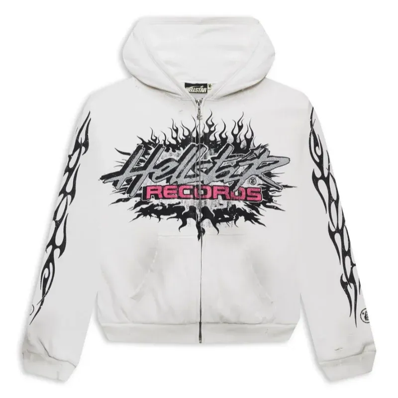Hellstar Records Glitter Zip-Up White Hoodie